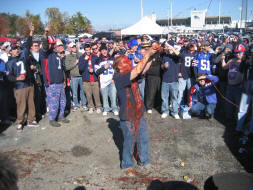Kenny Johnson is covered in ketchup