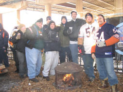 Staying warm at the portable fire pit