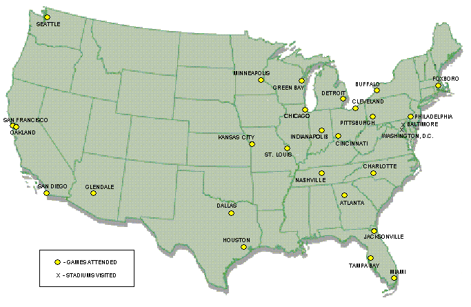 Quest for 31 Map of NFL Stadiums in US